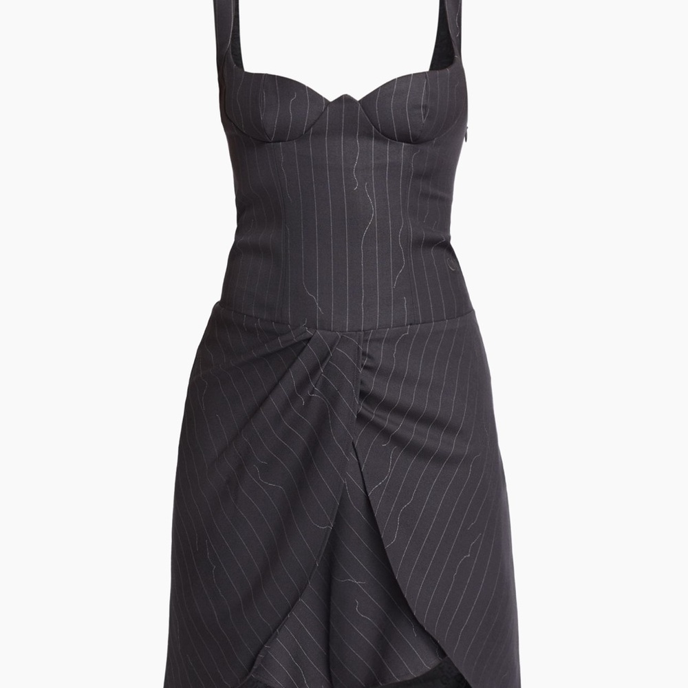 Off-White Gray Asymmetrical Wrap Mini Dress